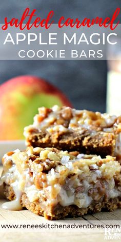 salted caramel apple magic cookie bars stacked on top of each other