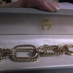 This Is A Top Designer Brand From Macys..It Is In Its Original Box Never Been Worn. It Was Given To Me As A Gift. I Love It But Found It Is Not My Size For A Med To Small Wrist. Would Be 165 Dollars If Bought From Macys Today And I Am Pretty Sure This Bracelet Is No Longer Available This Would Be A Great Fiancee Gift For A Bride To Be Or A Maid Of Honor Gift For Your Wedding Even So Very Classy And Upperscale..!1 Elegant Metal Chain Bracelet With Hallmark, Elegant Hallmarked Metal Chain Bracelet, Gift For A Bride, Marble Bracelet, Maid Of Honor Gift, Gifts For Fiance, Maid Of Honour Gifts, Etienne Aigner, Chain Fashion