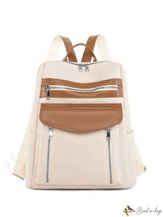 BirdinBag - Versatile Two-Tone Backpack for Students: Ideal for College, High School, and Outdoor Adventures Beige Bags With Zipper Closure For Back To School, Beige Large Capacity Backpack, Beige Shoulder Bag With Zipper For Back To School, Beige Shoulder Bag With Zipper Closure, Beige Bag With Zipper Pocket For Back To School, Beige Back To School Bags With Zipper Pocket, Cream Backpack For Travel And Back To School, Cream Backpack For Back To School, Cream Shoulder Backpack With Zipper Closure