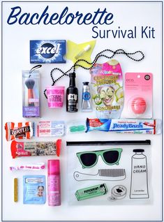 the back to school survival kit is organized with items such as toothpaste, sunscreen, lip balm and more