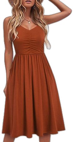 Casual A-line Midi Dress With Ruched Details, Orange Sleeveless Solid Color Dress, Sleeveless Solid Orange Dress, Solid Sleeveless Dresses For Fall, Fall Sleeveless Solid Dresses, Solid Sleeveless Dress For Fall, Casual Orange Sleeveless Mini Dress, Solid Ruched Midi Length Sleeveless Dress, Orange Casual Solid Dress