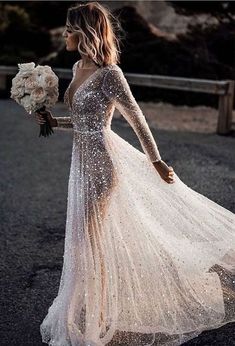 Sparking white See-Through Bing Bling Bridal Dress Long Sleeves Wedding Dresses sold by Vickidress on Storenvy Wedding Dress Rose, Sukienki Maksi, Rhinestone Wedding Dress, Bekväma Outfits, Crystal Wedding Dress, Wedding Dress Sequin, Sequin Wedding, Breathtaking Wedding, Dream Wedding Ideas Dresses