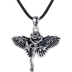 PRICES MAY VARY. 【Symbolize Love and Protection】: Wear this stunning guardian angel wings necklace as a reminder of someone you love and cherish. Let the wings necklace be a beautiful symbol of love and protection. 【High Quality Sliver Necklace Jewelry】The exquisite gothic wing necklaces is made of the highest grade & authentic 925 sterling silver and oxidation process , truly eye-catching. Users with sensitive skin can wear this necklace with confidence. The exquisite cross pendant size: 1.42”x Emo Necklace For Valentine's Day Gift, Emo Style Necklace For Valentine's Day Gift, Angel Wings Flower, Artsy Tattoos, Sliver Necklace, Black Angel Wings, Wings Necklace, Black Angel, Flower Birthday