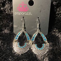 Paparazzi Blue Earring Royal Engagement Turquoise Jewelry For Party, Bohemian Blue Earrings For Party, Nickel-free Blue Metal Hoop Earrings, Blue Metal Dangle Hoop Earrings, Blue Teardrop Jewelry For Party, Teardrop Blue Jewelry For Party, Blue Nickel-free Teardrop Earrings For Party, Blue Metal Teardrop Earrings Gift, Nickel-free Blue Teardrop Earrings For Party