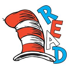 the cat in the hat is reading red and blue with letters that read dr seuss