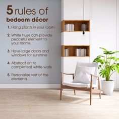 a chair sitting in front of a book shelf filled with lots of books next to a potted plant