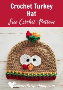 a crochet turkey hat with the words free crochet pattern on it