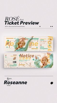 two tickets with the words rosli and ticket preview on them are shown