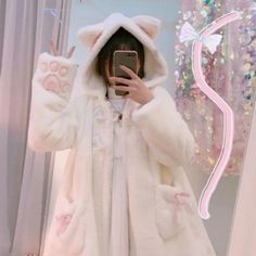 #ad Estilo Harajuku, Mode Kawaii, Style Kawaii, Plush Coat, Kawaii Fashion Outfits, Mori Girl, Winter Jackets Women, Kawaii Clothes, Warm Coat