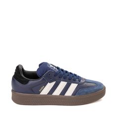 adidas Samba XLG Athletic Shoe - Navy / Gum Blue Leather Sneakers With Three Stripes, Adidas Suede Sneakers For Skateboarding, Adidas Suede Skate Shoes With Vulcanized Sole, Leather Lace-up Skate Shoes With Three Stripes, Adidas Leather Sneakers For Skateboarding, Adidas Leather Skateboarding Sneakers, Adidas Suede Skate Shoes For Skateboarding, Sporty Adidas Leather Skate Shoes, Adidas Leather Skate Shoes With Logo