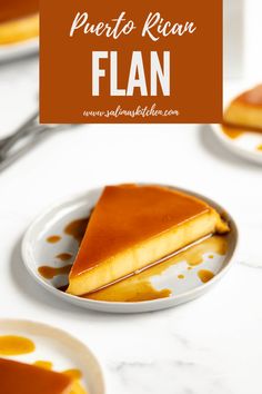 there is a piece of flan on the plate