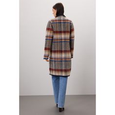 Brown plaid knit (60% Nylon, 28% Polyester, 12% Viscose). Sweater Coat. Long sleeves. Collar. Front button closure. 36" from shoulder to hemline. Imported. Long Shacket, Plaid Shacket, Rent The Runway, Sweater Coat, Closet Designs, Brown Plaid, Home Free, Sweater Coats, Casual Looks