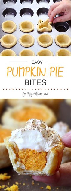 an easy pumpkin pie bites recipe in a muffin tin with the title overlay