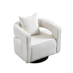 a white chair with a pillow on top of it and a black base in the middle