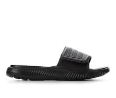 Textured synthetic band upper with padded fabric lining, Easy slip-on entry with adjustable Velcro closure for a custom fit, Open round toe, Cushioned foam Bounce footbed, Sculpted foam midsole and traction outsole, adidas® branding details including iconic three stripes | Men's Adidas AlphaBounce Slide 2.0 Sport Slides Sandals in Black Size 10 Medium Adidas Synthetic Sandals For Outdoor, Adidas Sports Slide Sandals, Adidas Slide Sandals For Sports, Slide Sport Sandals, Adidas Synthetic Slides For Swimming, Adidas Cushioned Slides For Sports, Adidas Slip-resistant Slip-on Slides, Adidas Slides With Cushioned Footbed For Sports, Adidas Sporty Synthetic Slides