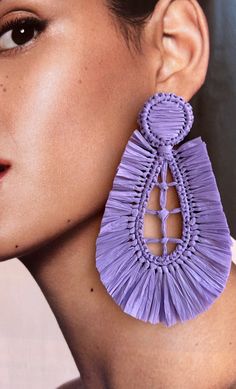 Add a touch of color to your summer wardrobe with these lightweight Boho lilac vegetable fiber earrings. Elevate your summer style with these impressive earrings that will surely attract attention wherever you go.  All the  items are 100% handmade from natural fibers 🍃.Please allow for any color and sizing variations, or natural imperfections created during the hand making process. No two handmade items are alike.  I make sure that each piece made in my workshop is as good as the one shown.  📏 Trendy Purple Earrings For Spring, Spring Woven Earrings, Chic Woven Earrings For Beach, Purple Bohemian Earrings For Beach, Summer Beach Macrame Earrings, Chic Woven Beach Earrings, Chic Woven Summer Jewelry, Chic Summer Woven Jewelry, Woven Earrings For Summer Festivals