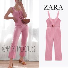 Zara Fitted Jumpsuit With Belt Pink New With Tags Long Sleeveless Jumpsuit With Sweetheart Neckline. Bustier Seamed Cups. Wide Straps. *Adjustable Belt In Matching Fabric *Side Hand Pockets *Front Button Closure 98% Cotton + 2% Elastane Color: Pink | 3564/094 M2/L - Pp Pink Safari Outfit, Chic Summer Jumpsuits And Rompers With Suspenders, Chic Overalls With Suspenders For Spring, Chic Summer Overalls With Suspenders, Pink Fitted Strapless Jumpsuit For Spring, Elegant Pink Strapless Jumpsuit For Summer, Summer Strapless Overall Jumpsuit, Trendy Pink Overalls For Summer, Trendy Strapless High-waist Jumpsuit For Summer