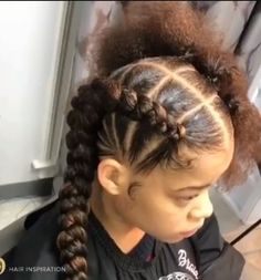 Two Braids And Bun, Cornrow Braids With Bun, 2 Cornrow Braids, Braids For Black Kids, Natural Hair Protective Styles, London Hair, Braided Hairstyles For Kids, Ponytail Hairstyles Easy, Girl Hairstyle