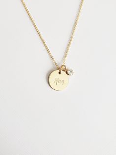 "Love Mom Necklace - 14K Gold Filled - Mothers Gift - Mom Heart Pendant Necklace - Charm Necklace - Personalized Necklace - Gift - 1/2 inch The perfect Mother's day gift to show your love and respect for your Mothers! * Dimensions: -1/2 inch Diameter 14K Gold Filled Circle Disc Pendant -4mm Cubic Zirconia * Necklace Chain Length: Available in 14in, 16in, or 18in ---------------------------------- HOW TO ORDER 1. Select the length that you would like from the drop down menu. This listing is for ( Mother's Day 14k Stamped Charm Necklace For Anniversary, 14k Stamped Charm Necklaces For Anniversary And Mother's Day, 14k Gold Stamped Charm Necklace For Mother's Day, Stamped 14k Charm Necklace For Mother's Day Anniversary, 14k Charm Necklaces For Anniversary And Mother's Day, 14k Gold Hand-stamped Charm Necklace For Anniversary, Hand Stamped Gold Jewelry For Mother's Day, Hand Stamped Yellow Gold Necklace For Anniversary, Anniversary 14k Gold Hand Stamped Charm Necklace