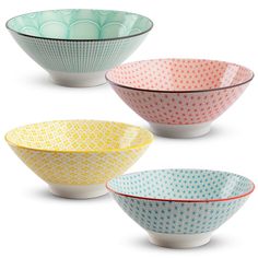 three bowls with different designs on them