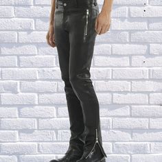 A high-quality genuine leather pant is a must in every men wardrobe. You can find real leather jackets for men at Leather Rend at very affordable prices. If you feel a little creative or know exactly what you want, you can even design your own leather pants online @Leather trend , we are all about customization any design of your choice also . We want you to feel at the top of the world whenever you are wearing one of our appealing and stylish leather Pants for men. FEATURES *OUTSIDE MATERIALS: 100% Lambskin Genuine Leather. *INSIDE MATERIALS: Premium Satin linings. *HARDWARE: Hand Polished Metal hardware. FEATURES 1.DO NOT WASH AND TUMBLE DRY OR DRY CLEAN. 2.DO NOT IRON. 3.CLEAN IN PROFESSIONAL LEATHER CARE CENTRE. Fitted Faux Leather Biker Pants, Punk Style Leather Pants For Streetwear, Fitted Punk Leather Pants, Fitted Leather Pants For Fall Streetwear, Fitted Faux Leather Alternative Bottoms, Alternative Fitted Faux Leather Bottoms, Fitted Faux Leather Bottoms Alternative Style, Punk Leather Pants For Streetwear, Fitted Full Length Leather Pants For Streetwear