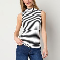 The sleek fit of this ribbed, stretch-cotton sleeveless mock neck women's top from a.n.a allows for versatile wardrobe options. Wear it tucked into high-rise wide-leg trousers or pair it with jeans and flats.Fit: Regular FitNeckline: Mock NeckSleeve Length: SleevelessApparel Length: 24.25 InchesFiber Content: 57% Cotton, 38% Modal, 5% SpandexFabric Description: RibCare: Tumble Dry, Machine WashCountry of Origin: Imported Trendy Turtleneck Tank Top For Spring, Spring Ribbed High Neck Tank Top, Spring High Neck Ribbed Tank Top, Casual Sleeveless Mock Neck Top For Fall, Spring Ribbed Stretch Mock Neck Top, Casual Sleeveless Mock Neck Top For Spring, Spring Turtleneck Stretch Tank Top, Stretch Turtleneck Tank Top For Spring, Casual Sleeveless Mock Neck Top For Layering