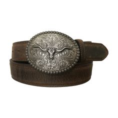 Product Details: Western belt Three-dimensional longhorn berry edge plaque buckle Tan Belt width: 1 1/2" 100% full-grain leather Buckle finish: Antique silver Due to the uniqueness and natural attributes of this leather, color variations may occur Cowboy Outfit, Belt With Buckle, Tan Belt, Cowboy Belt, Cowgirl Aesthetic, Western Belt Buckles, Cowboy Outfits, Western Belt