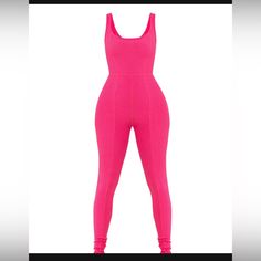 Hot Pink Jumpsuit Size Small With Stretch Trendy Fitted Elastane Jumpsuits And Rompers, Chic Fitted Pink Bodysuit, Chic Fitted Pink Jumpsuits And Rompers, Fitted Pink Jumpsuits And Rompers, Trendy Fitted Overall Bodysuit, Aritzia Jumpsuit, Hot Pink Jumpsuit, Hot Pink Jumpsuits, Capri Cargo Pants