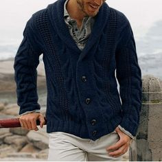 Men Solid Casual Cardigan Long Sleeve Single-breasted Turndown Sweater Features: 1.NOTICE Machine washable (hand wash better). Please check the size chart before purchasing. Feel free to contact us if you have any other question. 2.High quality material, not easy to pilling or deform, providing you with optimal comfort and warmth. 3.DESIGN Single-breasted, shawl collar, cable knitted, varied crisscross pattern, long sleeve, loose fit. 4.OCCASION Suitable for any occasion you like. A warm and cla Mens Shawl Collar Cardigan, Hoodies For Teens, Pull Grosse Maille, Trendy Bottoms, Winter Knitwear, Pull Oversize, Pullover Mode, Mens Cardigan Sweater, Solid Color Sweater