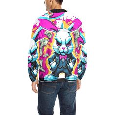 Production takes 3-6 days, standard shipping takes 14 days. I offer 7-day express shipping for 29.99 UDS. Please note that the jacket is shipped from China. This means a longer delivery time. - 100% Polyester, for men, All-over Printing. - 22.22Oz. 100% Polyester, with quilted lining. Personalized and all-over print jacket for men. Classic zipper jacket with two cool pouch pockets. Elastic sleeve cuff designed for maximum fit. - Daily wear, leisure travel, home wear, suitable for spring, autumn Pop Culture Long Sleeve Outerwear For Streetwear, Streetwear Outerwear With Character Print, Streetwear Long Sleeve Outerwear With Character Print, Long-sleeve Character Print Streetwear Outerwear, Bunny Cartoon, Mens Windbreaker, Comics Art, Zipper Jacket, Print Jacket