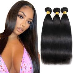 PRICES MAY VARY. straight human hair bundles material: straight 3 bundles human hair, 100% unprocessed grade 10A brazilian virgin weave human hair bundles, be cut from young girl donors directly, clean, heath, soft. human hair bundles color&weight: natural color, 150% density, human hair weft is 100±5g/bundle, 10~30inches. bundles human hair advantage: can be bleached, dyed, permed and re-styled, soft, easy-to-manage hair can be styled at high heat, styled any style you like, or dyed in any colo Weave Hair Color, Brazilian Human Hair Weave, Straight Bundles, Brazilian Hair Bundles, Straight Hair Bundles, Black Weave, Remy Hair Extensions, Brazilian Human Hair, Straight Human Hair