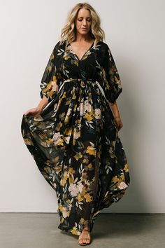 Kimono Maxi Dress, Baltic Born, Beautiful Dress Designs, Kimono Sleeves, Maxi Dress Navy, Wedding Fabric, Floral Kimono, Kimono Sleeve, Midnight Black