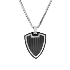 "Add a cool new piece to your look with this black ion-plated stainless steel shield pendant necklace. Add a cool new piece to your look with this black ion-plated stainless steel shield pendant necklace. Pendant size: 1.23""L x 0.83""W Chain length: 24 in. Chain type: box Metal: stainless steel Plating: black ion-plated Finish: polished Packaging: boxed Please note, due to the high value of this item, a signature may be required upon delivery. Size: 24"". Gender: male. Age Group: adult." Black Stainless Steel Jewelry With Black Enamel, Black Stainless Steel Dog Tag Necklace, Black Stainless Steel Dog Tag Jewelry, Black Metal Dog Tag Necklace, Modern Black Dog Tag Necklace, Modern Black Enamel Necklaces, Black Stainless Steel Necklace, Necklace Size, Lynx