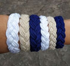 "This is beautiful knot cotton cord nautical bracelet for men and women, teens, childs wrap summer beach bracelet, sailor knot rope bracelet, nautical wedding favor, turk head knot, friendship bracelet. This bracelet is made by hand from natural cotton rope. These bracelets will be a good gift for your friends at a sea beach party, a nautical wedding. Please select your style: White bracelet has 2 strand about 0.59  inch (1.5 cm, 15 mm) wide. White bracelet has 3 strand about 0.87  inch (2.2 cm, Weaved Bracelets, Adjustable Knot Necklace, Knot Friendship Bracelet, Turks Head Knot, Light Blue Bracelet, Sailor Knot Bracelet, Nautical Wedding Favors, Sailor Bracelet, Cotton Cord Bracelet