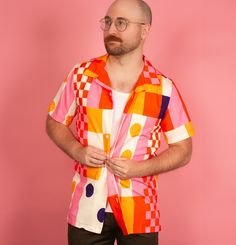 This 1960's and 70's inspired patchwork hawaiian shirt design kind of serves clown, but makes a fun statement at the beach - 95% polyester, 5% spandex -Medium fabric (7.23 oz/yd²(245 g/m - Boxy fit - Chest pocket 🌈 Wear Pander and Support Local Small Queer Shops! LGBT Tees with important messages. Equal Rights. Pride Parade Shirts. T-Shirts for Pride Festivals. Love is Love. Gay Pride. Queer Family. Trans Bi Pan Lesbian Pride. Funny Gay Shirts. Gay Pride Apparel. Queer Degeneracy. Groovy Retro Print Shirt For Summer, Groovy Retro Print Summer Shirt, Retro Orange Printed Shirt, Retro Shirt With Camp Collar And Retro Print, Spring Retro Print Shirt With Camp Collar, Multicolor Retro Short Sleeve Shirt, Playful Multicolor Shirt For Spring, Red Retro Print Summer Shirt, Retro Multicolor Short Sleeve Shirt