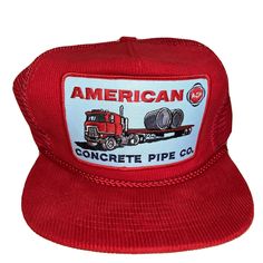 Vintage American Concrete Pipe Snapback Hat Corduroy Foam Trucker Patch Cap Rare. Condition Is Basically Unworn, Great - Minor Dust Marks - Pictured. Thanks So Much For The Interest And Be Sure To Check Out Our Other Listings. Vintage Red Cotton Hat, Red Vintage Cotton Hat, Red Cotton Trucker Hat With Flat Brim, Vintage Adjustable Corduroy Trucker Hat, Red Cotton Flat Brim Trucker Hat, Retro Red Baseball Cap With Curved Bill, Red Trucker Baseball Cap With Curved Brim, Retro Red Hats With Flat Bill, Retro Red Hat With Flat Bill