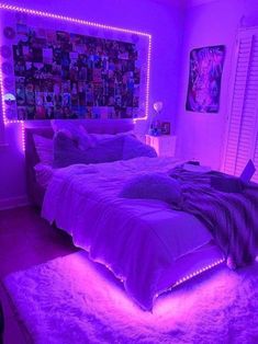 Pink is another color that many people enjoy. This color can create a romantic mood in your bedroom. Led Lights And Posters Bedroom, Small Chill Room Ideas, Themed Bedroom Decor, Vibey Bedroom Aesthetic, Vibes Room, Vibey Room Aesthetic, Vibey Room, Color Room