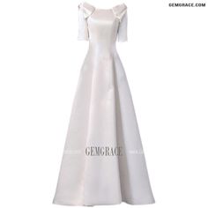 10% off now|Free shipping world-wide. Ivory White Satin Evening Wedding Dress with Half Sleeves Sweep Train at GemGrace. Click to learn our pro custom-made service for wedding dress, formal dress. View #WeddingDresseswithSleeves for more ideas. White Satin Gown With Sleeves, 3/4 Sleeve Satin Wedding Dress, White Bishop Sleeve Evening Dress, White Floor-length Evening Dress With Sweep Train, White Satin Floor-length Gown, Evening Dresses For Weddings, Formal Dresses For Weddings, Evening Wedding, White Satin