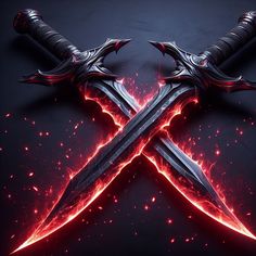 two swords with glowing red lights on them