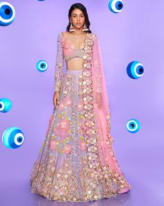 I'D Wanna Be Me Too | Papa Don't Preach | Panache by Sharmeen Lilac Lehenga, Tulle Lehenga, India Traditional Dress, Mehendi Outfit, Evil Eye Beads, Lilac Pink, Indian Dresses Traditional, Georgette Blouse, Indian Bridal Outfits