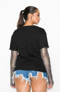 Glam up your basic T-Shirt with our Elena Sequin Sleeve T-Shirt! With sparkling sleeve details, this 100% cotton tee is sure to add some sparkle to your wardrobe. 100% Cotton Spring T-shirt With Sequins And Short Sleeves, Casual Crew Neck T-shirt With Sequins, Spring Glitter Tops, Trendy Short Sleeve T-shirt With Glitter Print, Short Sleeve Sequined Tops For Fall, Short Sleeve Tops With Sequins For Fall, Short Sleeve Top With Sequins For Fall, Fall Short Sleeve Top With Sequins, Stretch Glitter Tops For Fall