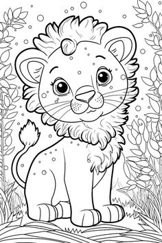 a lion cub sitting in the grass coloring page