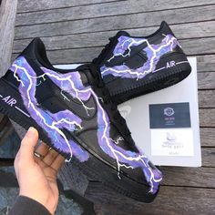 Purple Lightning Custom Air Force 1-shecustomize Custom Nike Shoes Air Force, Custom Shoe Designs, Custom Shoes Design, Custom Jordan Shoes, Customised Shoes, Customize Shoes, Nike Shoes Women Fashion, Customized Shoes, Custom Sneakers Diy