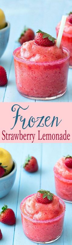 frozen strawberry lemonade in small bowls with strawberries