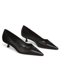 Set on a kitten heel, Stuart Weitzman's Eva pumps flaunt a V-cut pointed toe. Point toe Slips on Polyurethane/leather upper Leather lining Leather/TPU sole Made in Spain SIZE Kitten heel: about 1.5 (35mm) ABOUT THE BRAND Chic Pointed Kitten Heels, Fitted Closed Toe Kitten Heels For Formal Events, Formal 4-inch Pointed Toe Kitten Heels, Chic Pointed Kitten Heels With Sculpted Heel, Pointed Toe Calf Leather Court Shoes With 4-inch Heel, Elegant Pointed Kitten Heels With 4-inch Heel, Fitted Low Heel Kitten Heels For Work, Elegant 4-inch Pointed Kitten Heels, Calf Leather Kitten Heels With Branded Heel Counter