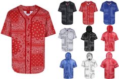 Men's bandana printed baseball jersey Color : Red, Blue, White, Black Size : Small to 5XL Material : 60% Cotton 40% Poly Fit : Regular fit ( True to Size ) Size chart                                S               M              L                XL              2XL             3XL           4XL          5XL Chest                   21               22            23               24               25               26               27            28 Bottom                21               22 Casual Red Crew Neck Baseball Jersey, Summer Bandana Print Short Sleeve Tops, Summer Short Sleeve Tops With Bandana Print, Casual Red Cotton Baseball Jersey, Red Cotton Casual Baseball Jersey, Streetwear Cotton Tops With Bandana Print, Casual Red Short Sleeve Baseball Jersey, Casual Bandana Print Tops For Streetwear, Cotton Bandana Print Top For Streetwear