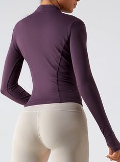 Type: Jacket Material: Polyester, Spandex Sleeve Style: Long Sleeve Pattern Type: Plain Fit Type: Slim Occasion: Active, Exercise, Fitness Package Include: 1 x Jacket Care Instructions: Hand Wash or Machine Wash Sporty Purple Running Tops, Moisture-wicking Purple Tops For Running, Casual Purple Top For Running, Purple Moisture-wicking Tops For Running, Breathable Purple Tops For Sports, Purple High Stretch Long Sleeve Activewear, Functional Purple Sports Top, Purple Moisture-wicking Training Tops, Purple High Stretch Long Sleeve Top