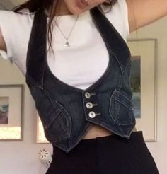 Women Waistcoat Outfit, Waistcoat Outfit Women, Waistcoat Outfit, Jeans Vest, Denim Waistcoat, Waistcoat Woman, Cottagecore Outfits, Downtown Girl, Causual Outfits