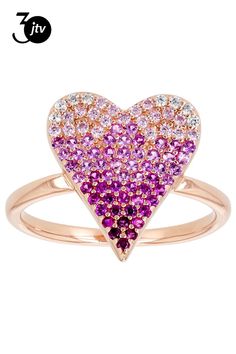 Bella Luce�� lab created ruby, lab created pink sapphire, pink and white cubic zirconia 0.80ctw round, Eterno��� 18k rose gold over sterling silver heart ring. Measure approximately 0.75" L x 0.63" W and is not sizeable. Silver Heart Ring, Sterling Silver Heart, Pink Sapphire, Silver Heart, 18k Rose Gold, Pink And White, Heart Ring, Cubic Zirconia, Ruby