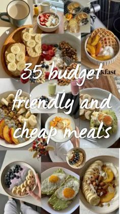 a collage of photos with the words 25 budget friendly and cheap meals